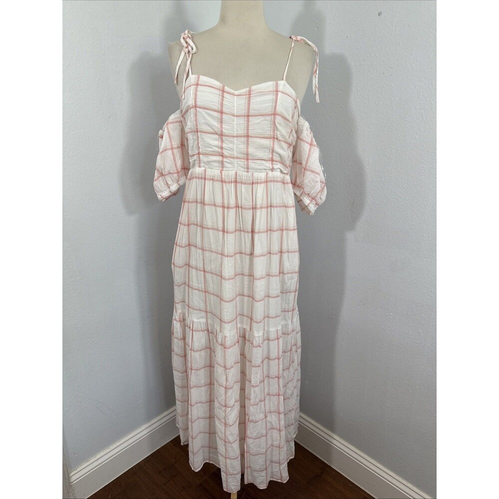 Universal Thread Dress Womens S Plaid Tiered Puff Off Shoulder Cottagecore 90s